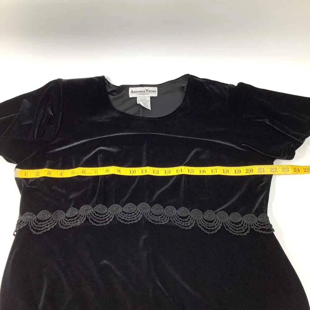 Another Thyme Black Velvet Short Sleeve Dress 16W Scalloped Waist Detail Soft - Picture 5 of 6